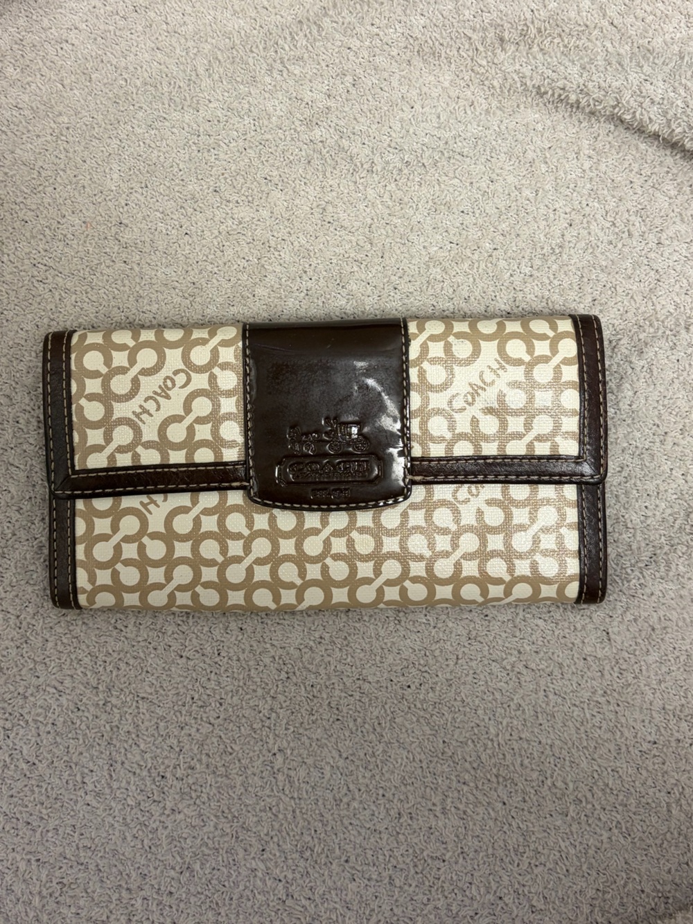 Coach Beige & Brown Signature Canvas Clutch Wallet